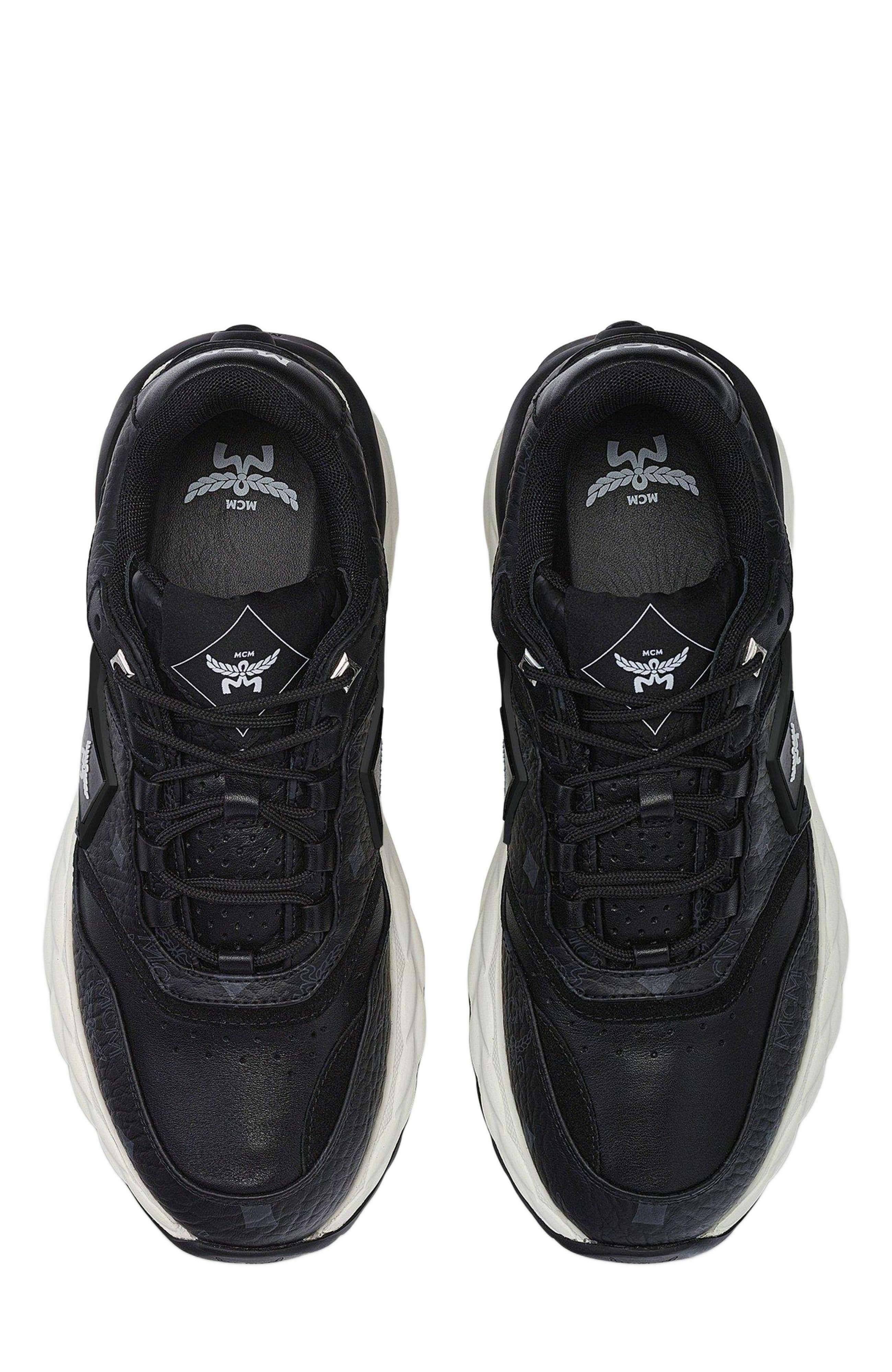 MCM Skywander Sneakers in Visetos, Alternate, color, Black