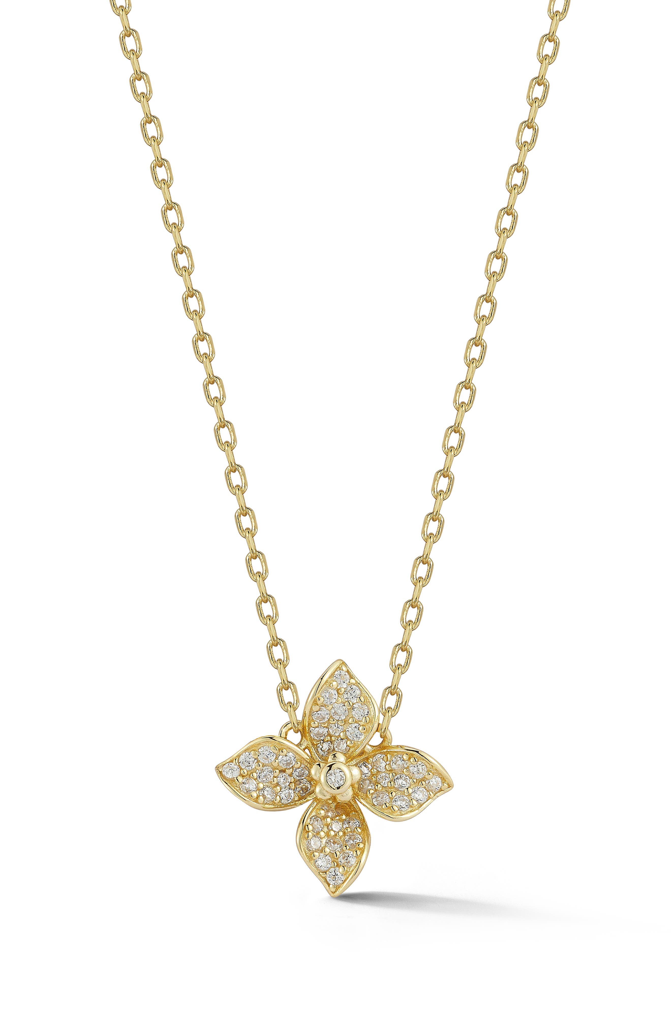 SPHERA MILANO CZ Pavé Flower Pendant Necklace