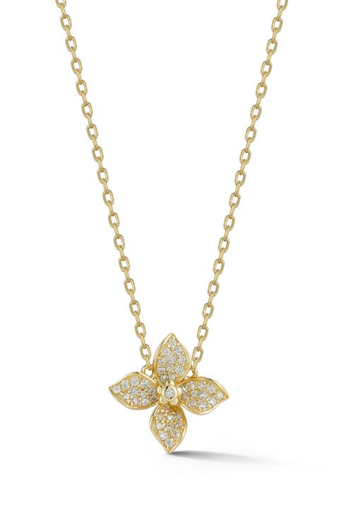 CZ Pavé Flower Pendant Necklace