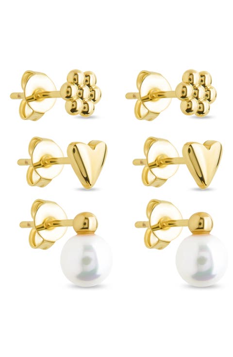 Irene Faux Pearl Set of 3 Assorted Stud Earrings
