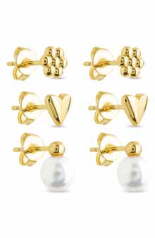 Sterling Forever Irene Faux Pearl Set of 3 Assorted Stud Earrings