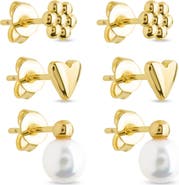 Sterling Forever Irene Faux Pearl Set of 3 Assorted Stud Earrings