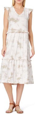 C & C California Jada Tiered Ruffle Midi Dress