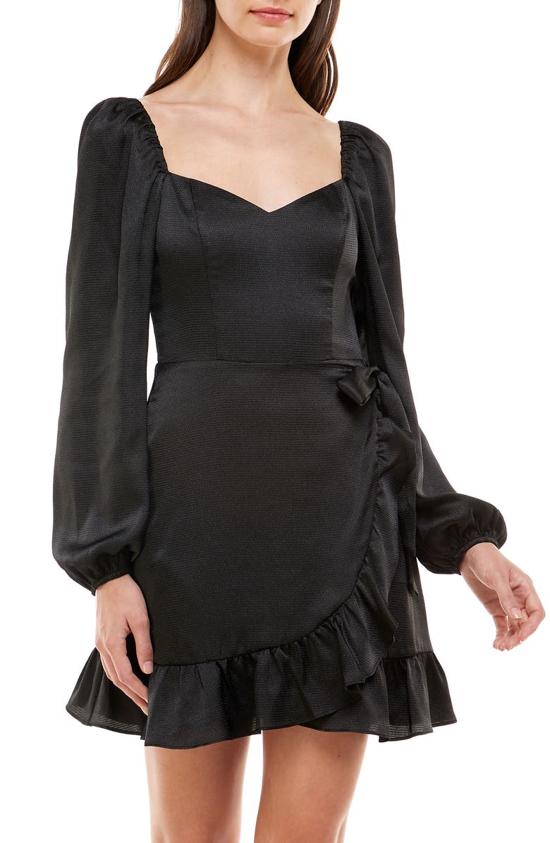 WAYF Pinkie Promise Long Sleeve Textured Satin Dress, Alternate, color,