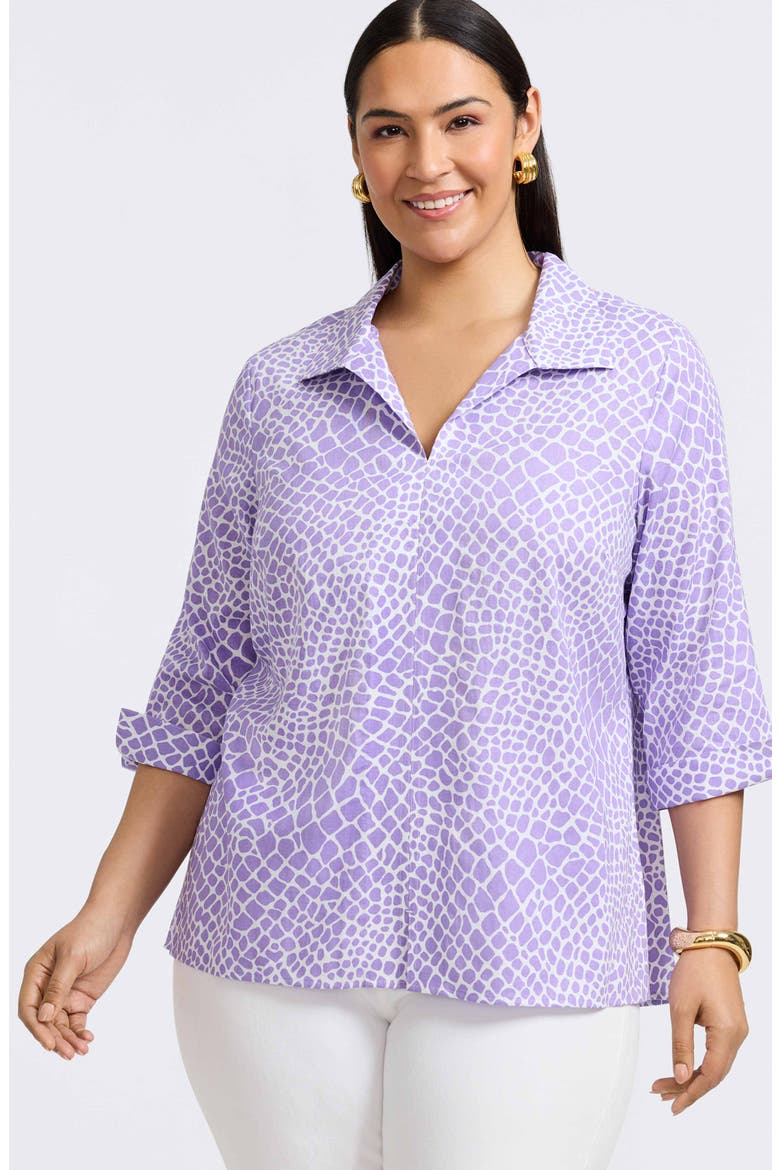 Agnes Print Three-Quarter Sleeve Linen Blend Popover Top, Alternate, color, AMETHYST/ WHITE