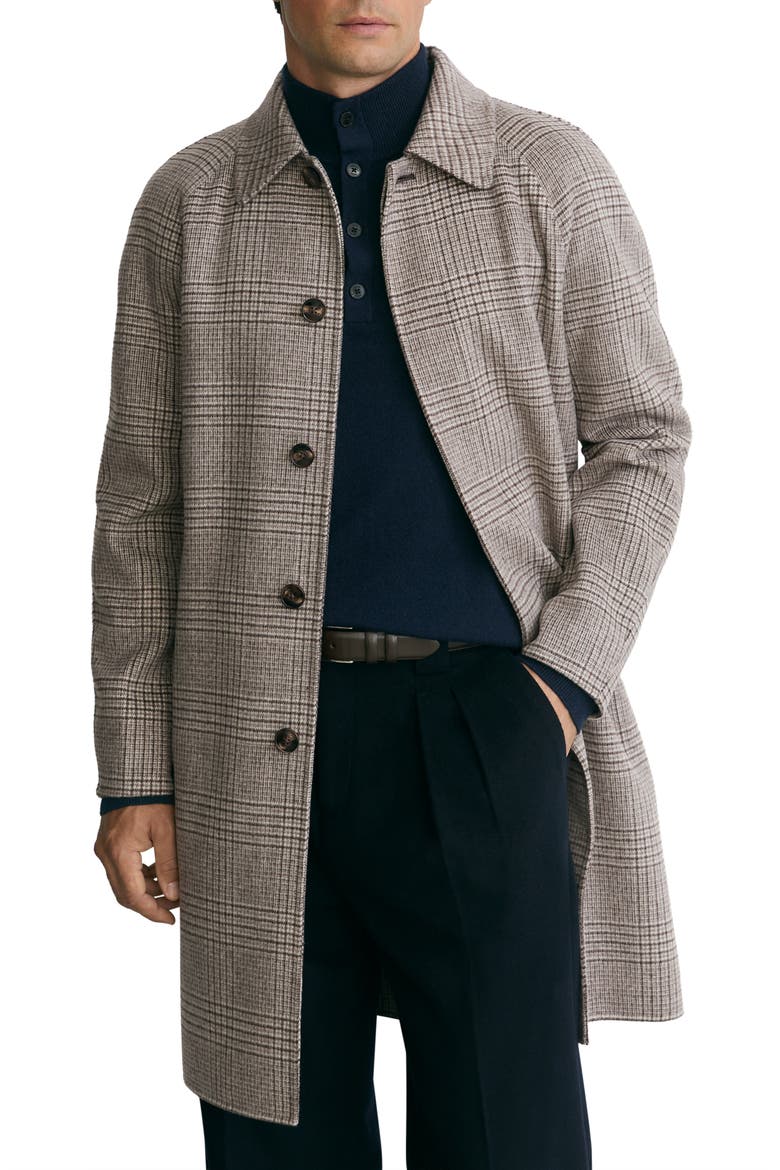 Morpeth Plaid Wool Blend Overcoat, Main, color, STONE CHECK