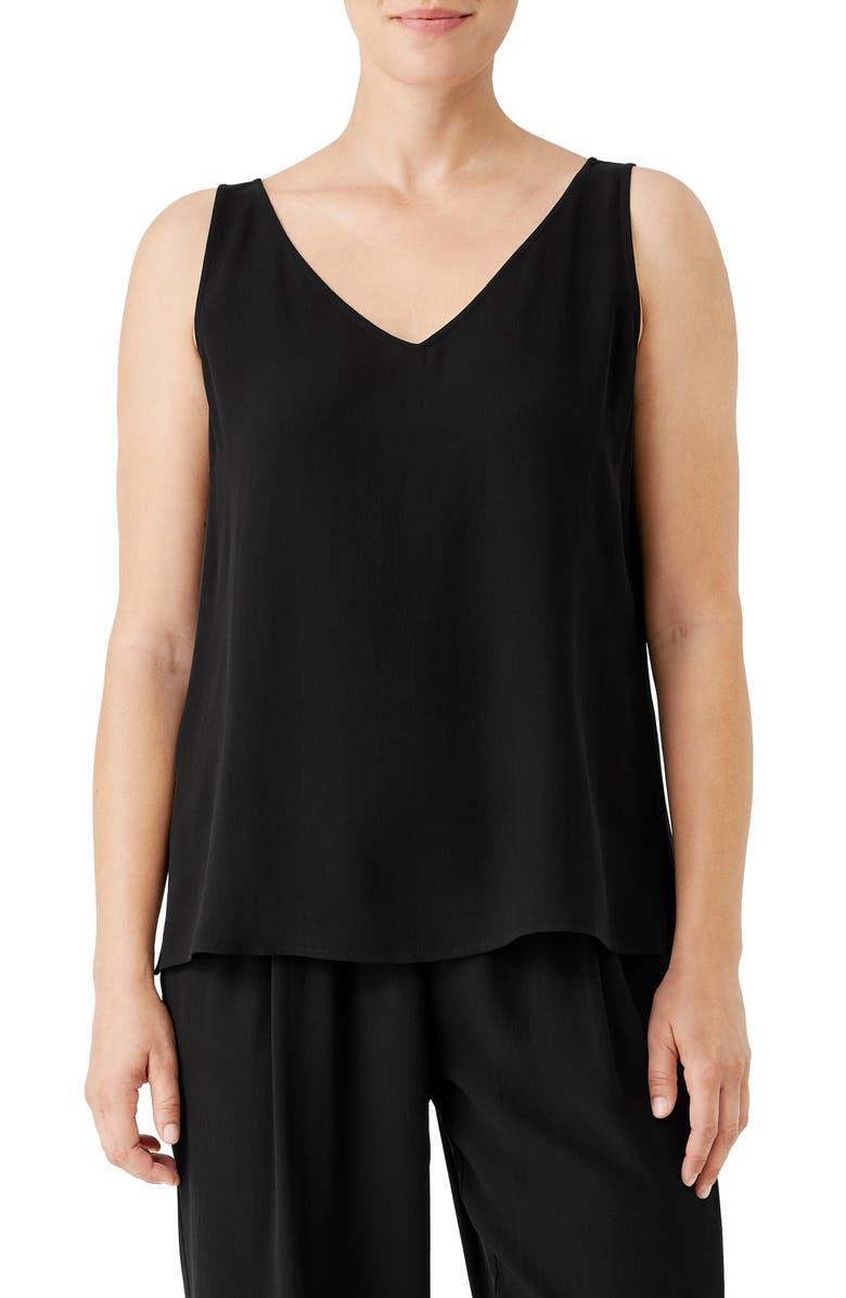 Eileen Fisher V-Neck Silk Tank Top, Main, color,