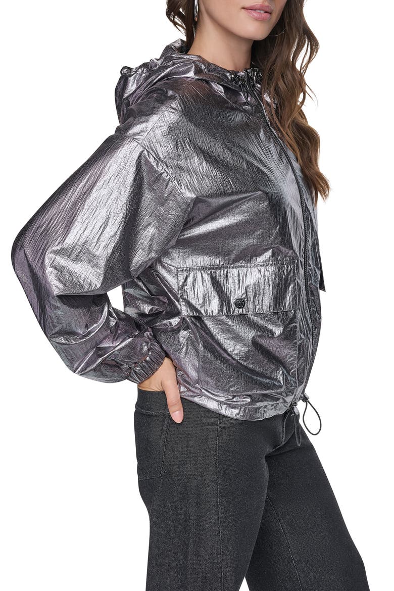 Metallic Nylon Hooded Jacket, Alternate, color, GUNMETAL