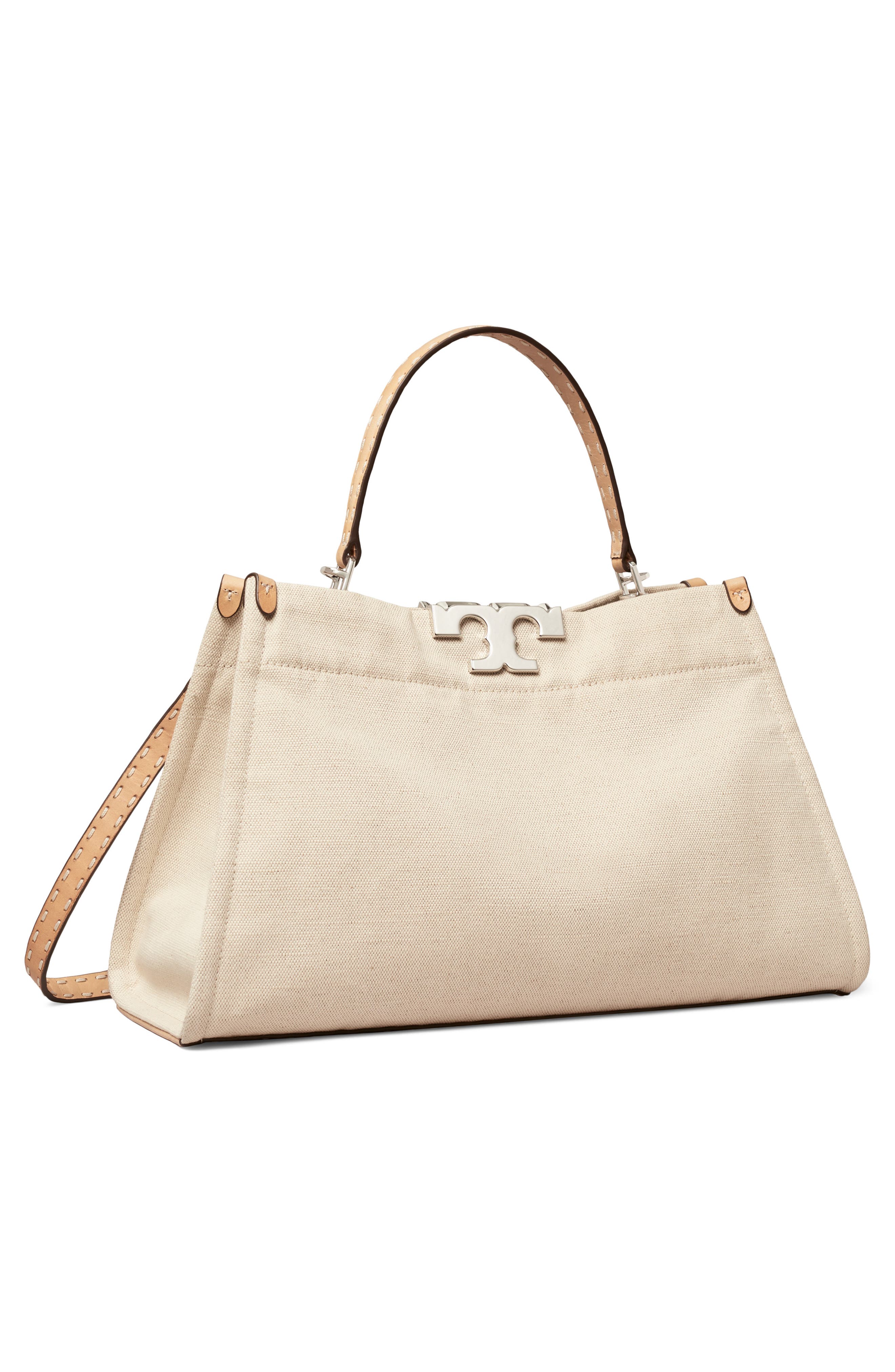 Tory Burch Mini Eleanor Canvas Satchel, Alternate, color, Natural