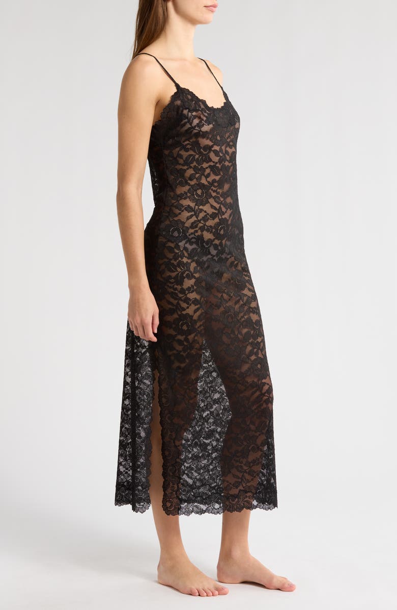 Natori Peony Lace Nightgown, Alternate, color, Black