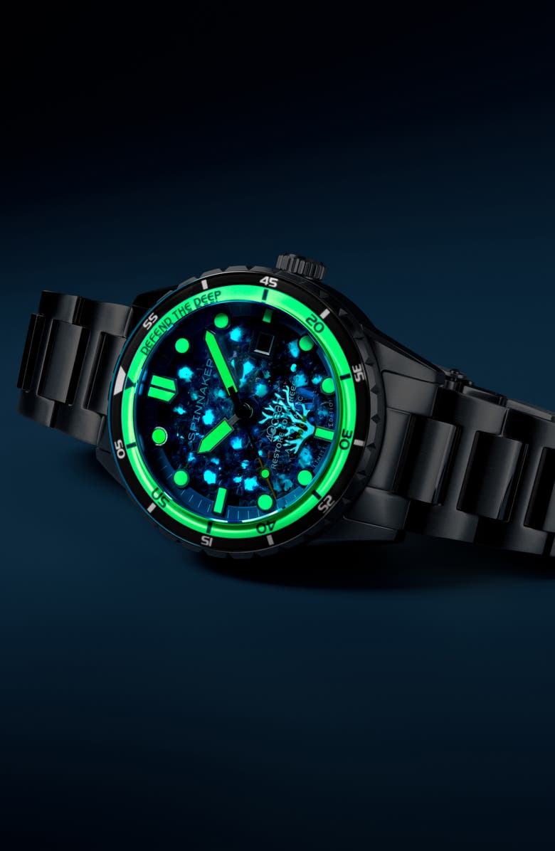 SPINNAKER x 4ocean Hass Coral Reef Limited Edition Automatic Bracelet Watch, 43mm, Alternate, color, 