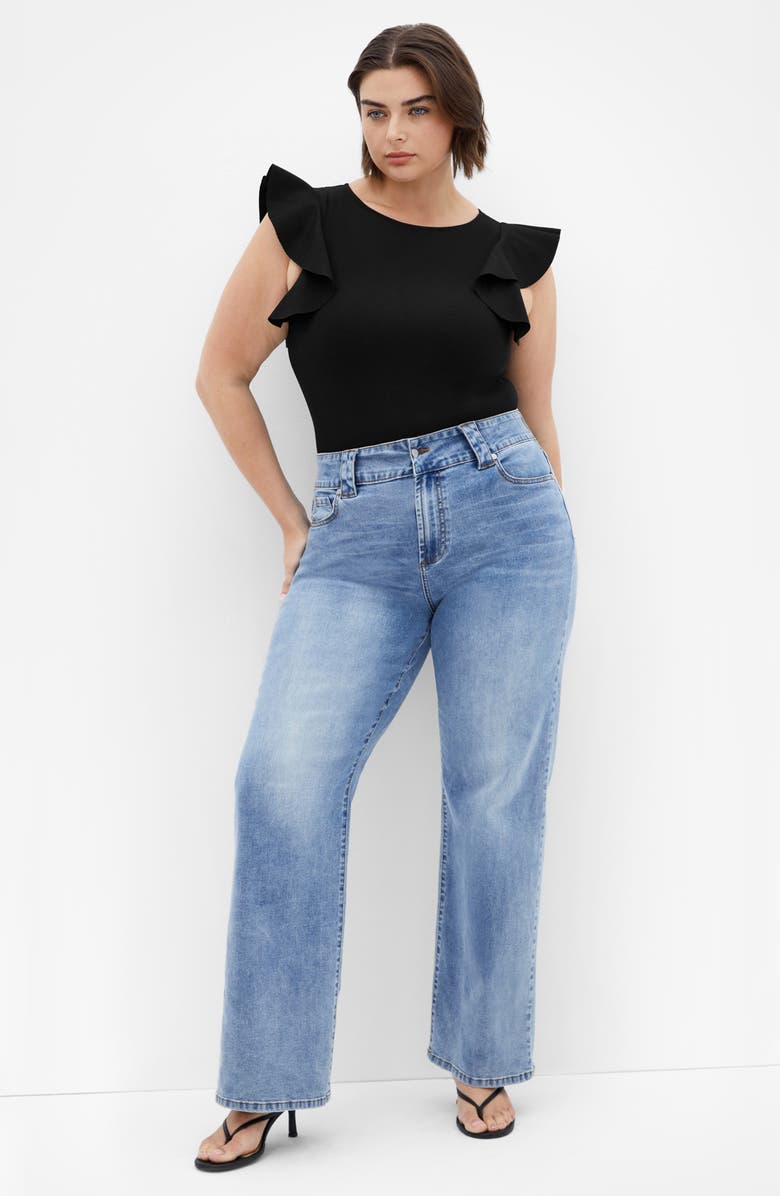 City Chic Daphne Ruffle Sleeve Bodysuit, Alternate, color, Black