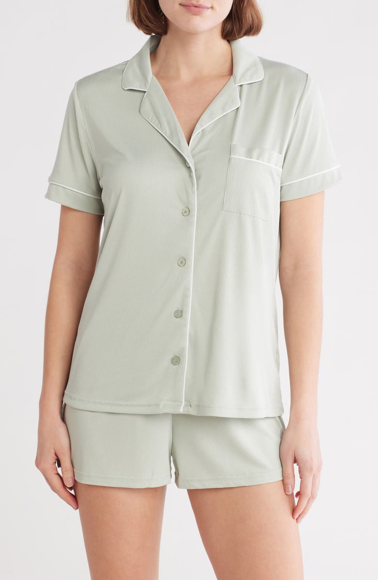 Nicole Miller Peached Jersey Rib Knit Short Pajamas, Main, color,