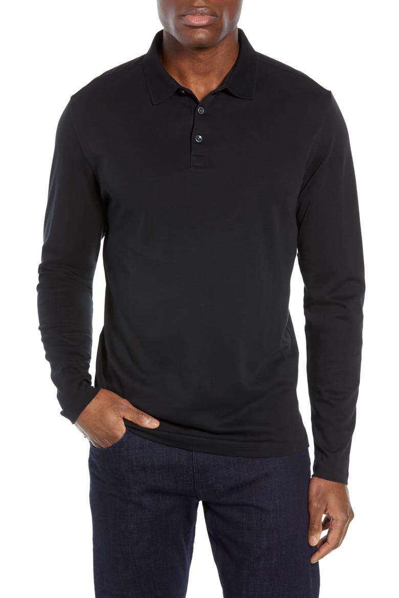 Batiste Long Sleeve Polo, Main, color, BLACK
