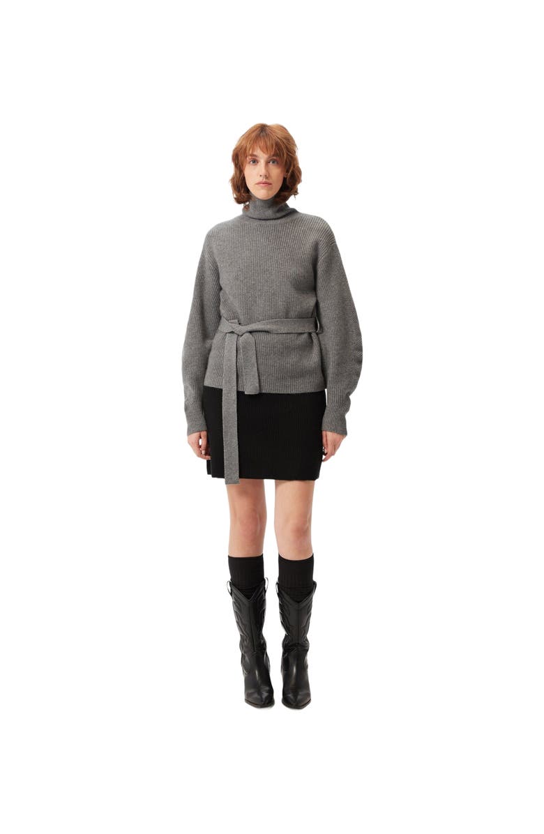 GOBI Mongolian Cashmere Belted Cashmere Turtleneck, Main, color, Dim Gray