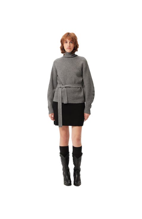 Belted Cashmere Turtleneck