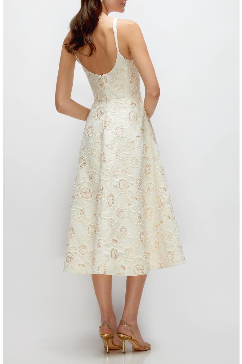 Metallic Rosette Cocktail Midi Dress, Alternate, color, IVORY GOLD ROSETTE