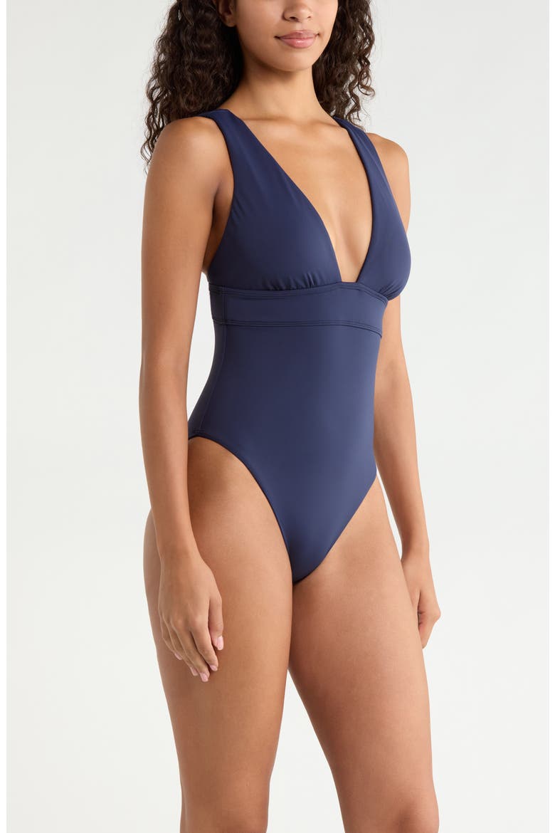 Sculpting V-Neck One-Piece Swimsuit, Alternate, color, DARK NAVY