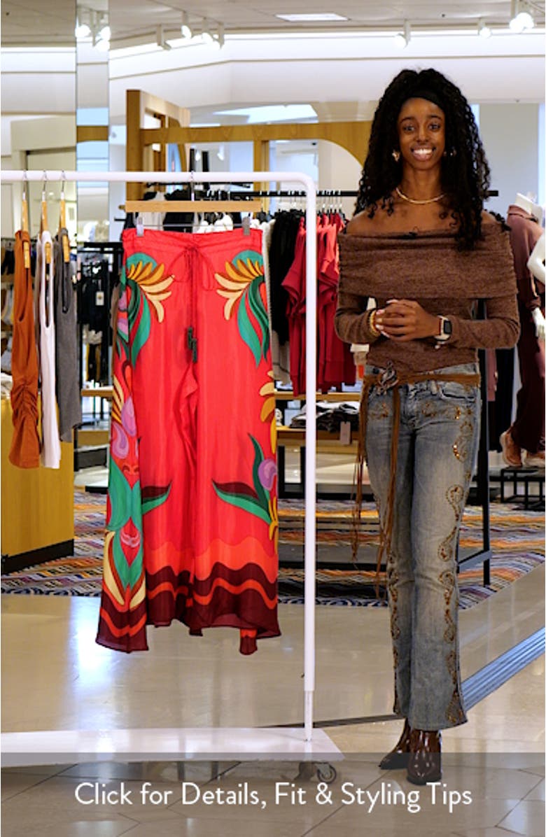 Placed Print Wide Leg Drawstring Pants, sales video thumbnail