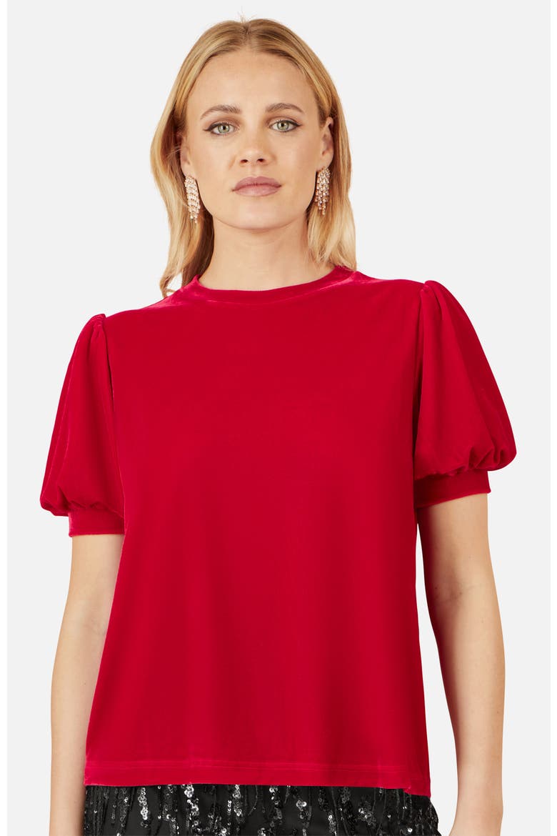 Velvet Puff Sleeve Top, Main, color, Red