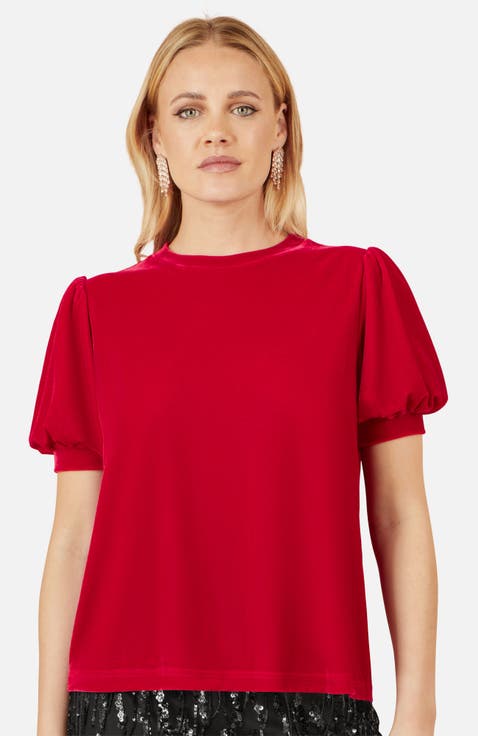 Velvet Puff Sleeve Top
