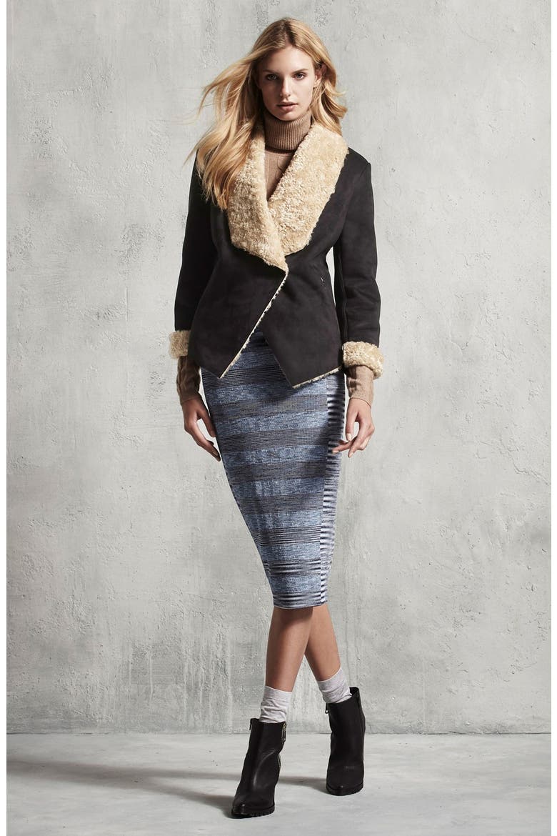 Faux Shearling Waterfall Jacket, Alternate, color, BLACK