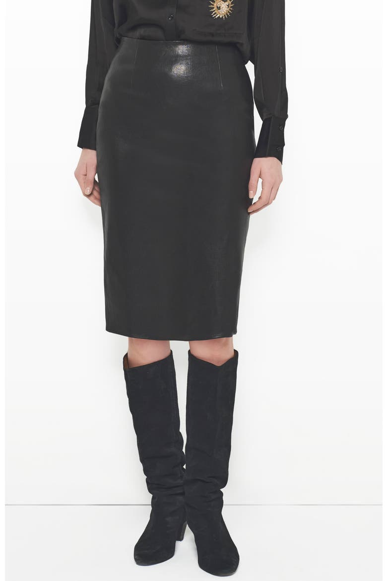 Claude Stretch Leather Skirt, Main, color, Black