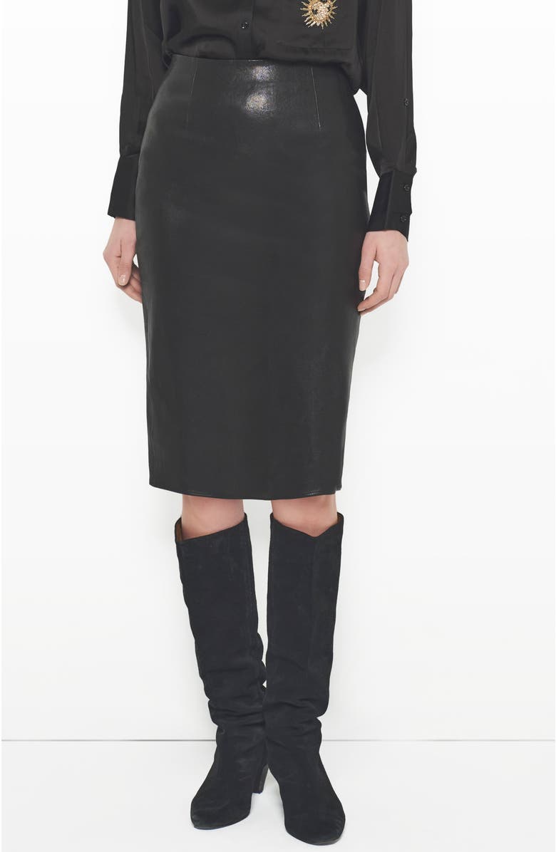 AS by DF Claude Stretch Leather Skirt, Main, color, Black