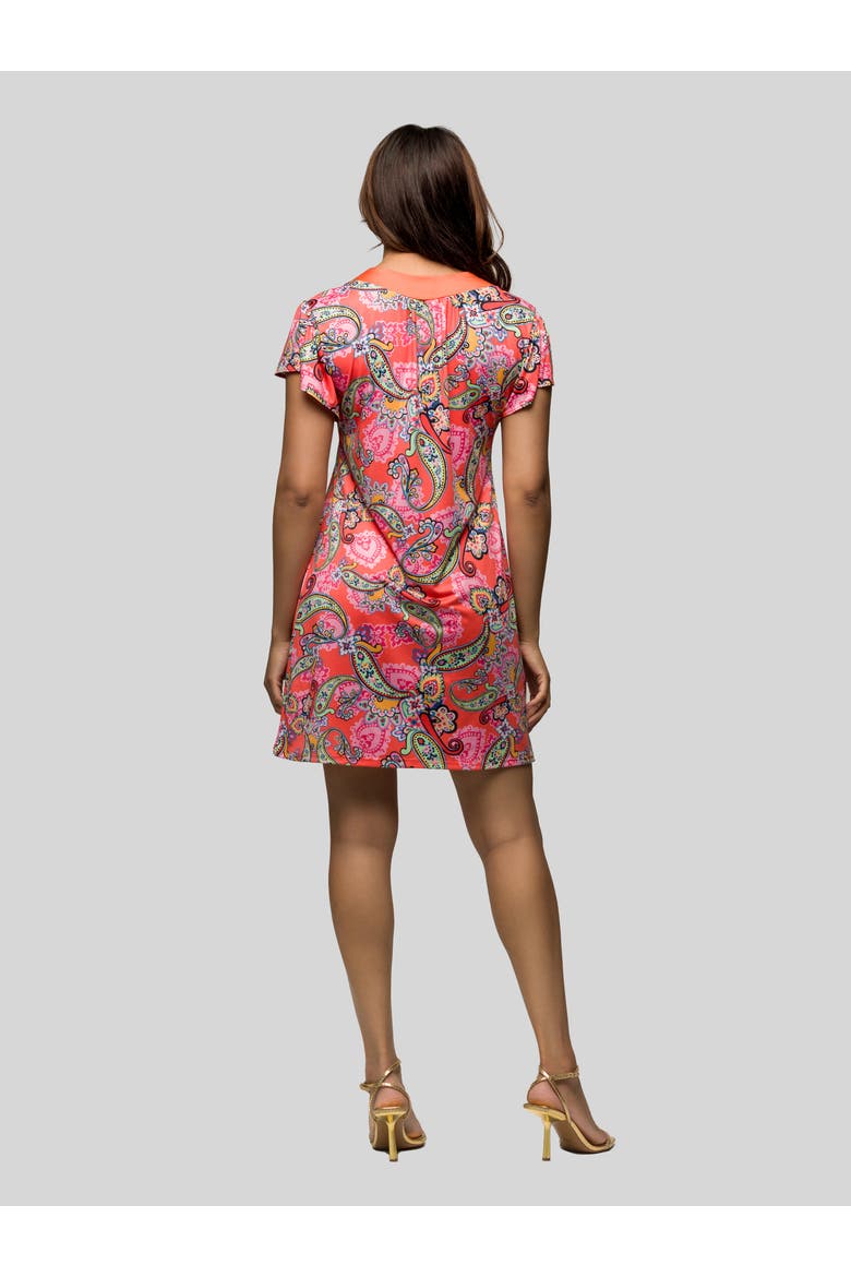 Pink Paisley Short Sleeve Scoop Neck Mini Dress, Alternate, color, Pink Multi