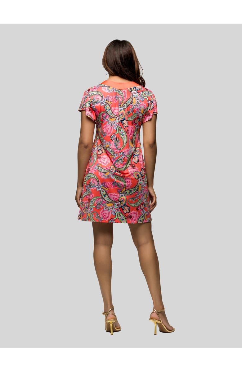 24seven Comfort Apparel Pink Paisley Short Sleeve Scoop Neck Mini Dress, Alternate, color, Pink Multi