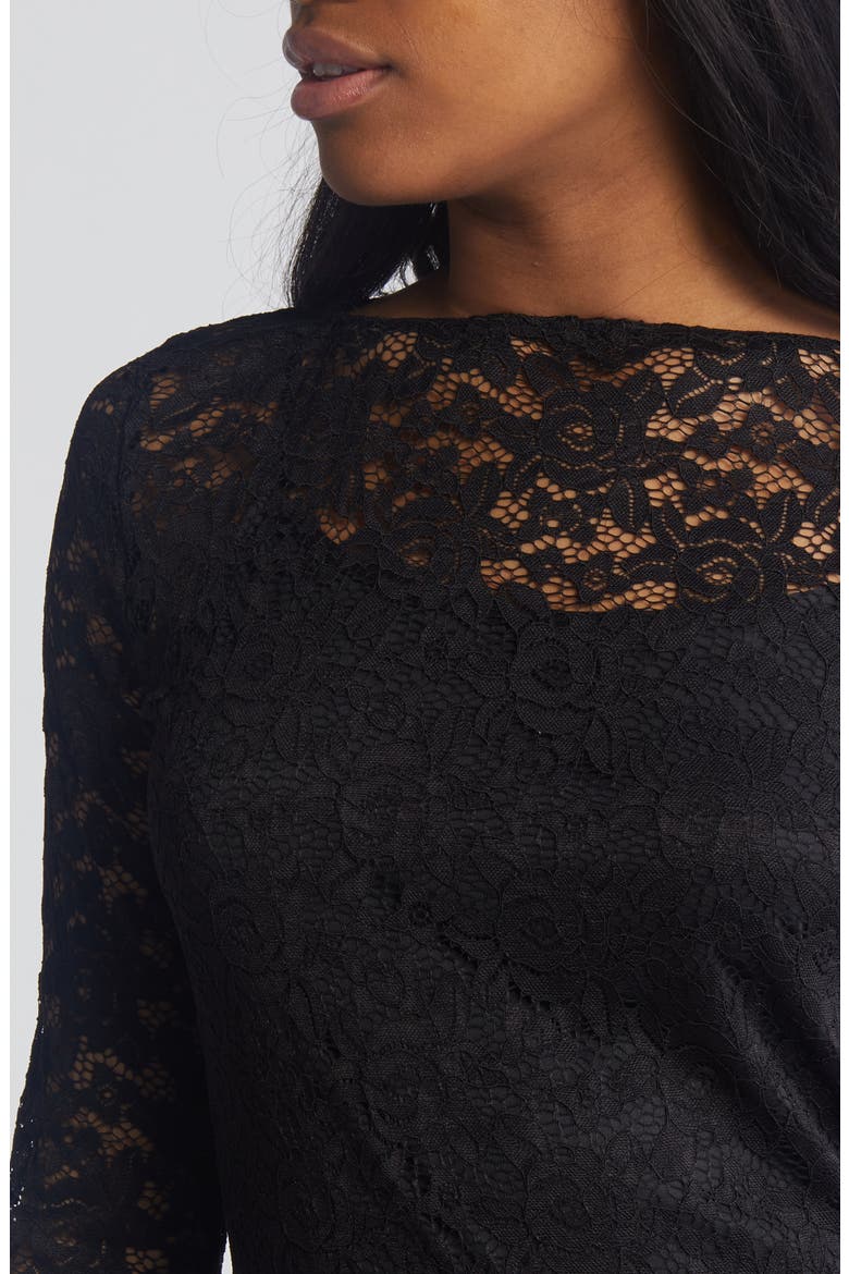 Lace Overlay Long Sleeve Dress, Alternate, color, BLACK