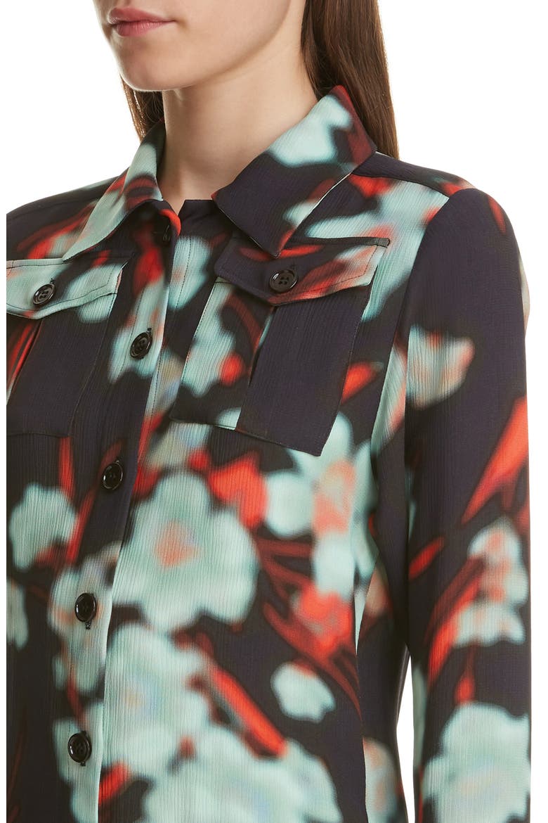 Dires Van Noten Crinkled Floral Print Shirt, Alternate, color, 900-BLACK