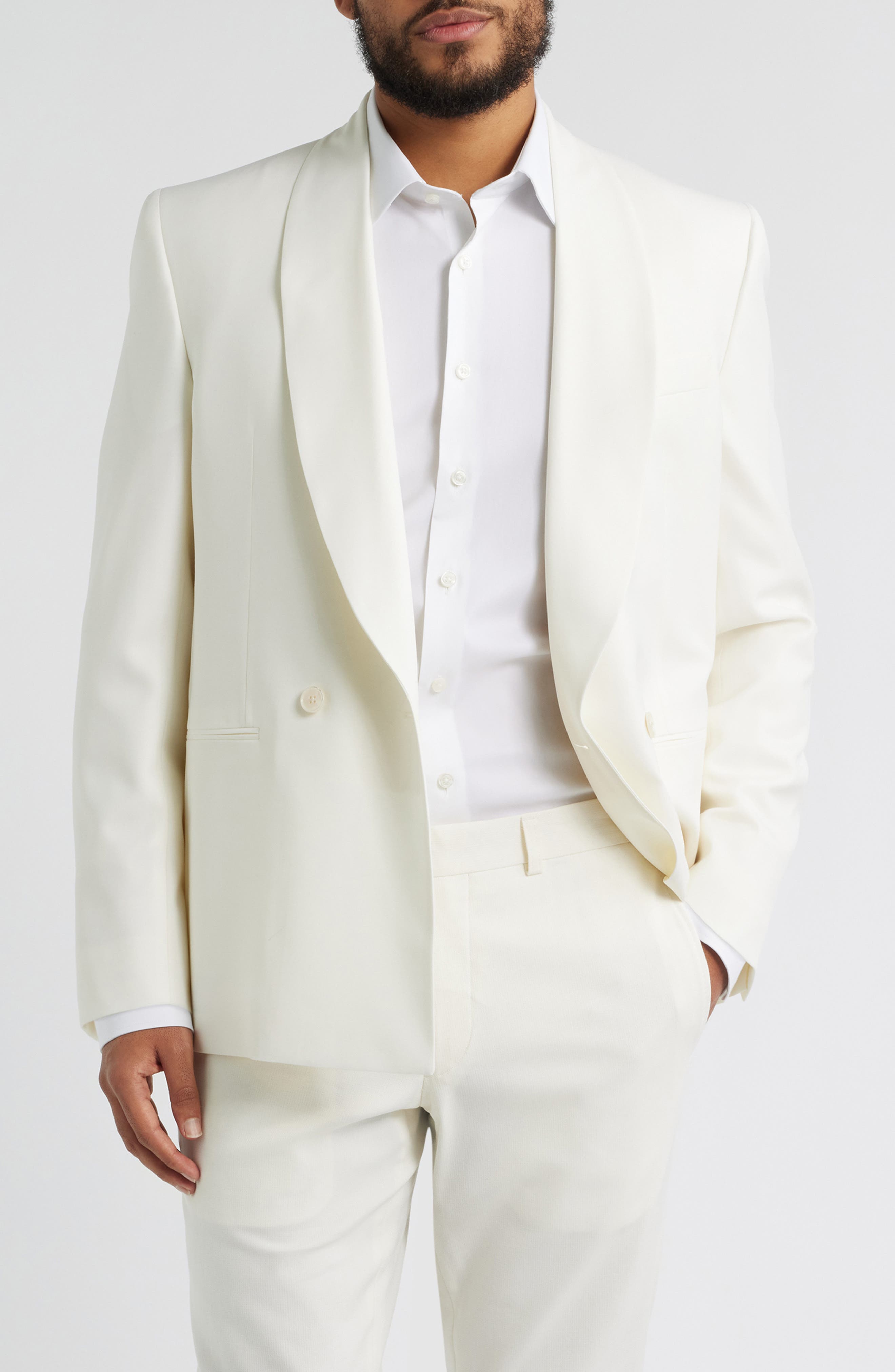 Ellis Double Breasted Ivory Super 120s Wool Dinner Jacket