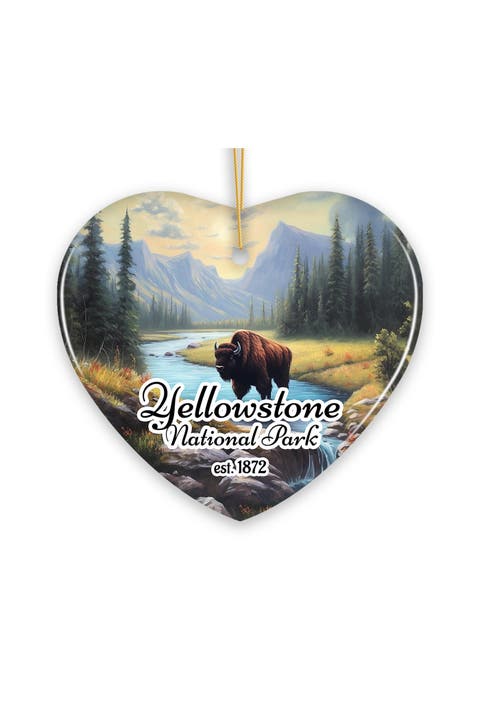 Yellowstone Bison River Heart Ceramic Ornament