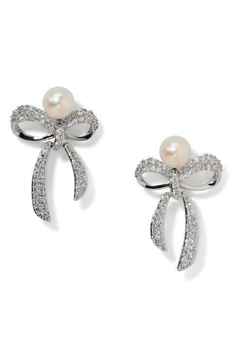 Eros Small Bow Faux Pearl Stud Earrings