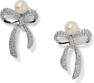 Nadri Eros Small Bow Faux Pearl Stud Earrings