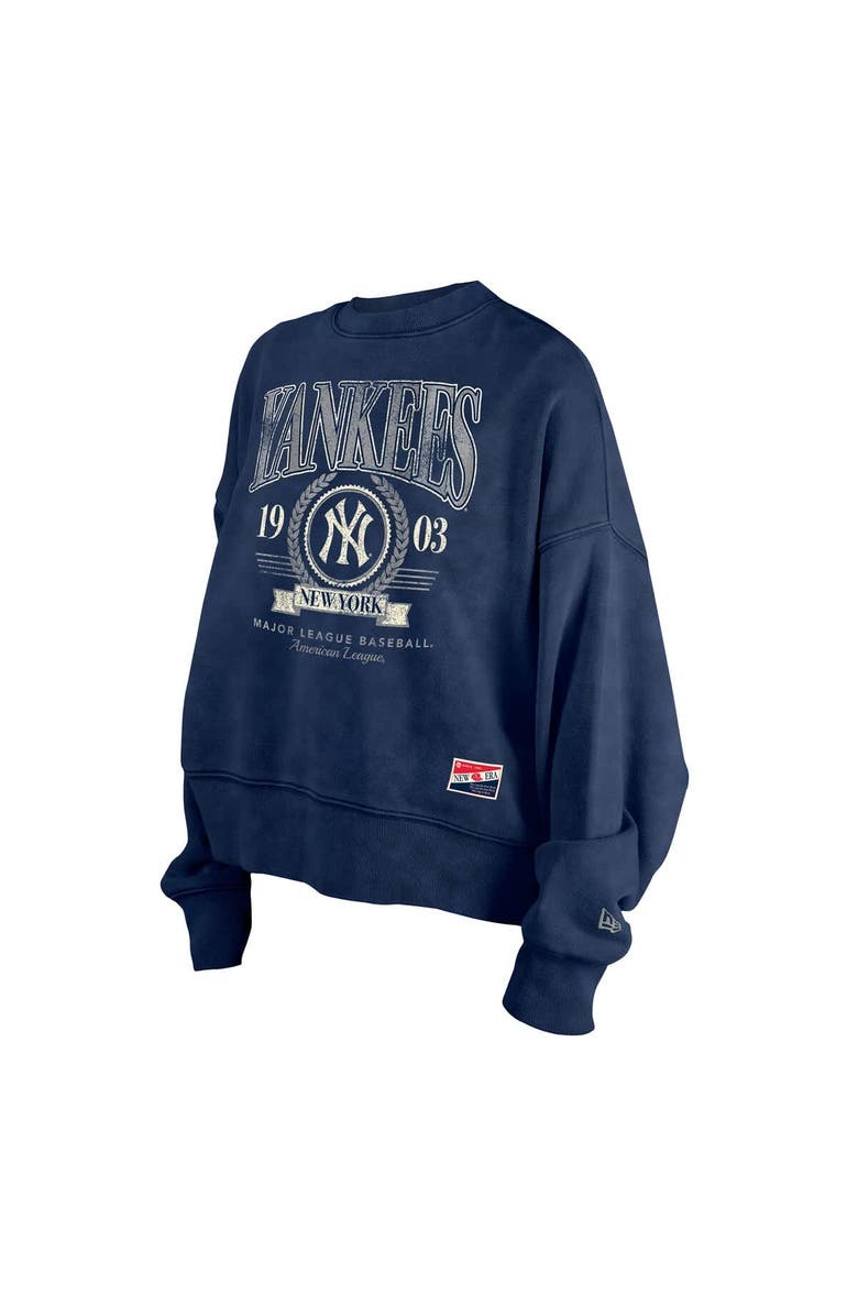 New Era Women's New Era  Navy New York Yankees Throwback Boxy Enzyme Wash Fleece Crewneck Pullover, Alternate, color, 