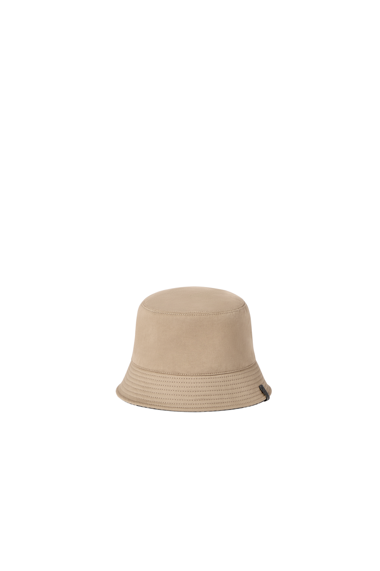 Cotton, linen and virgin wool reversible bucket hat with monili, Alternate, color, Beige