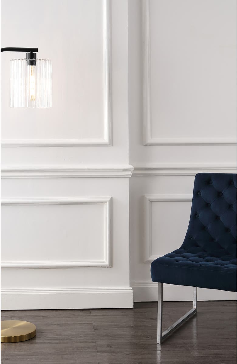 JONATHAN Y Easton 60.75" Modern Minimalist Metal/Ribbed Glass LED Floor Lamp, Brass Gold/Black, Alternate, color, Brass Gold/Black