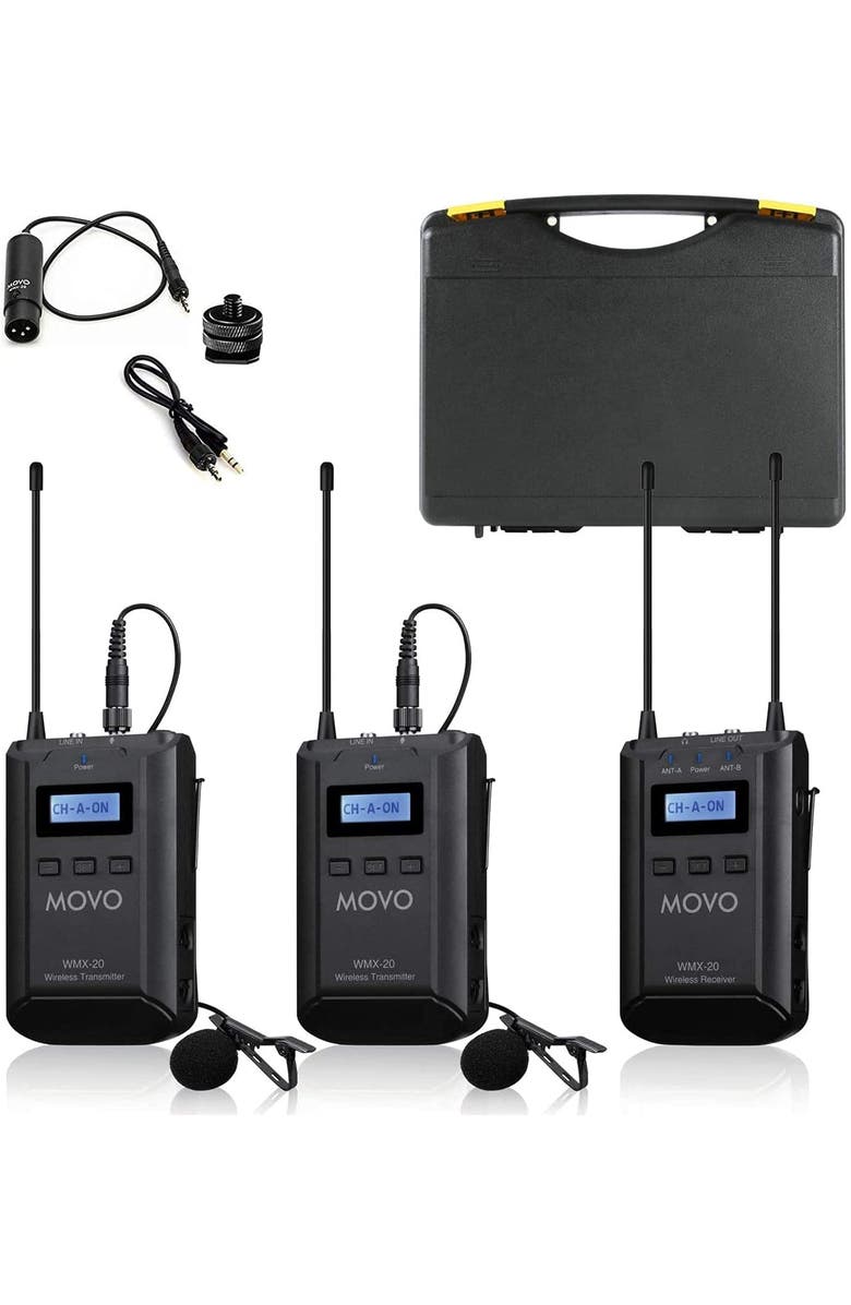 MOVO WMX-20-DUO 48-Channel UHF Wireless Lavalier Microphone System Compatible with DSLR Cameras, Main, color, Black