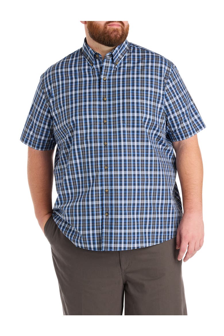 Big & Tall Easy-Care Medium Plaid Sport Shirt V3, Main, color, BLACK BLUE