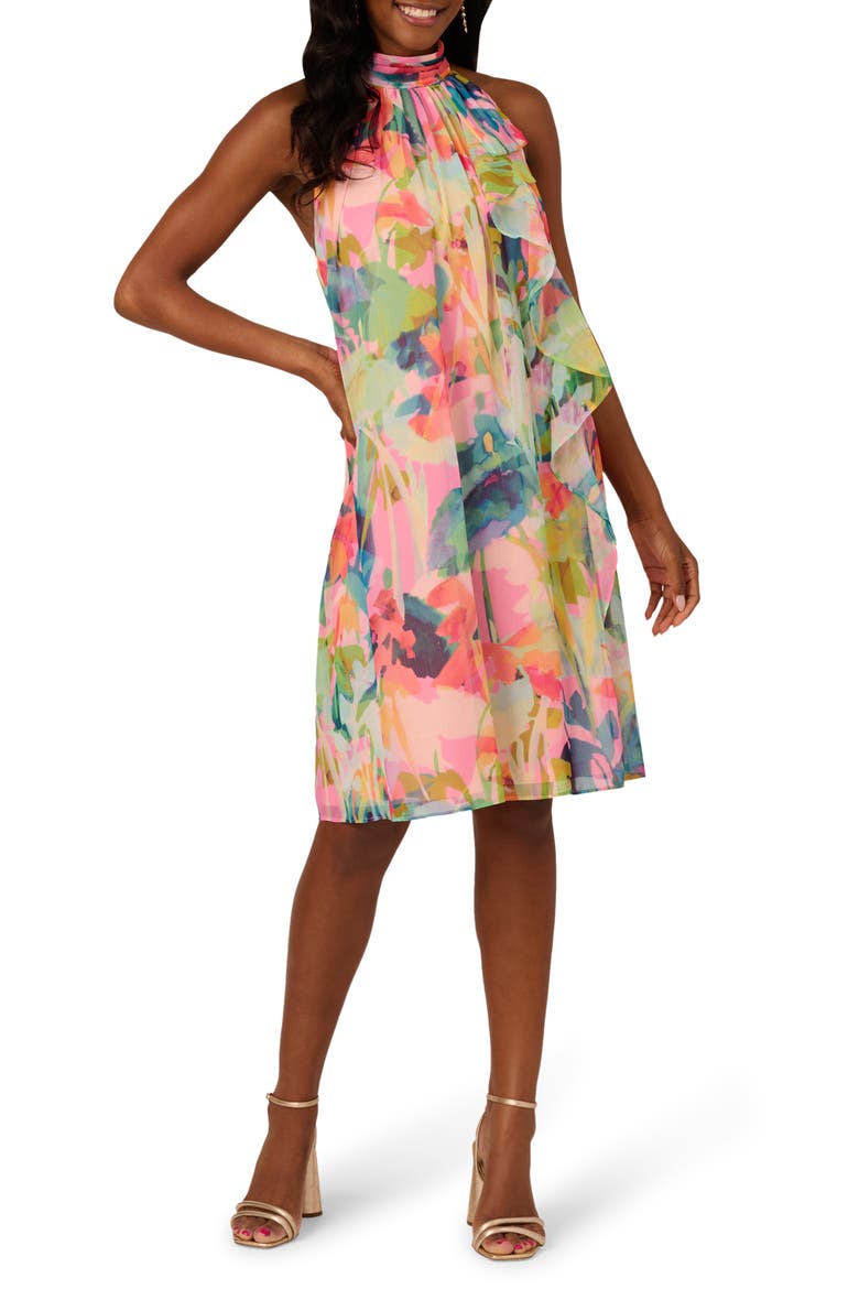 Floral Print Sleeveless Shift Dress, Main, color, PINK MULTI