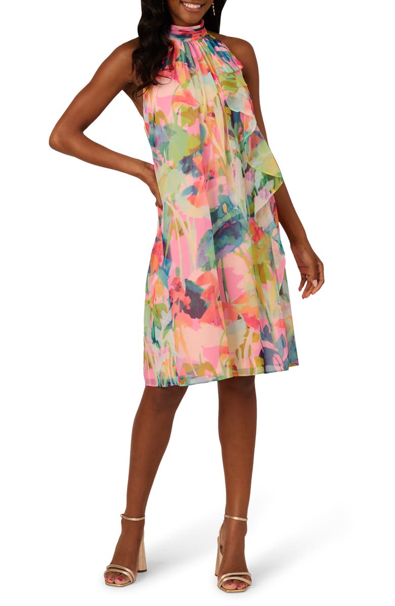 Adrianna Papell Floral Print Sleeveless Shift Dress, Main, color,