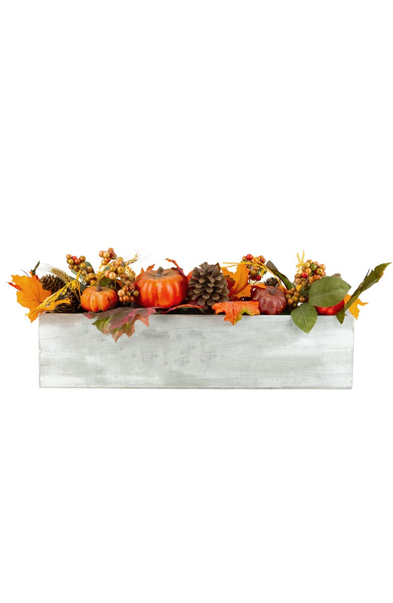 Northlight Pumpkins, Wheat and Pinecones 'Thankful' Wood Box Fall Harvest Centerpiece - 21", Alternate, color, 