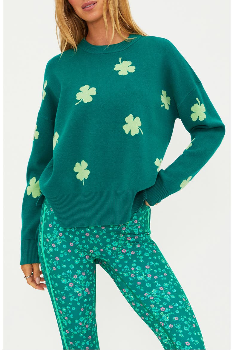 Callie Clover Jacquard Crewneck Sweater, Main, color, CLOVER GREEN
