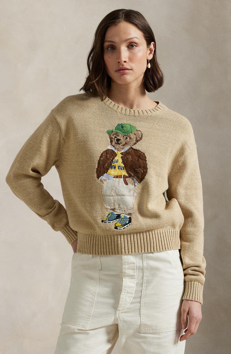 Polo Ralph Lauren Polo Bear Embroidered Cotton Crewneck Sweater, Alternate, color,
