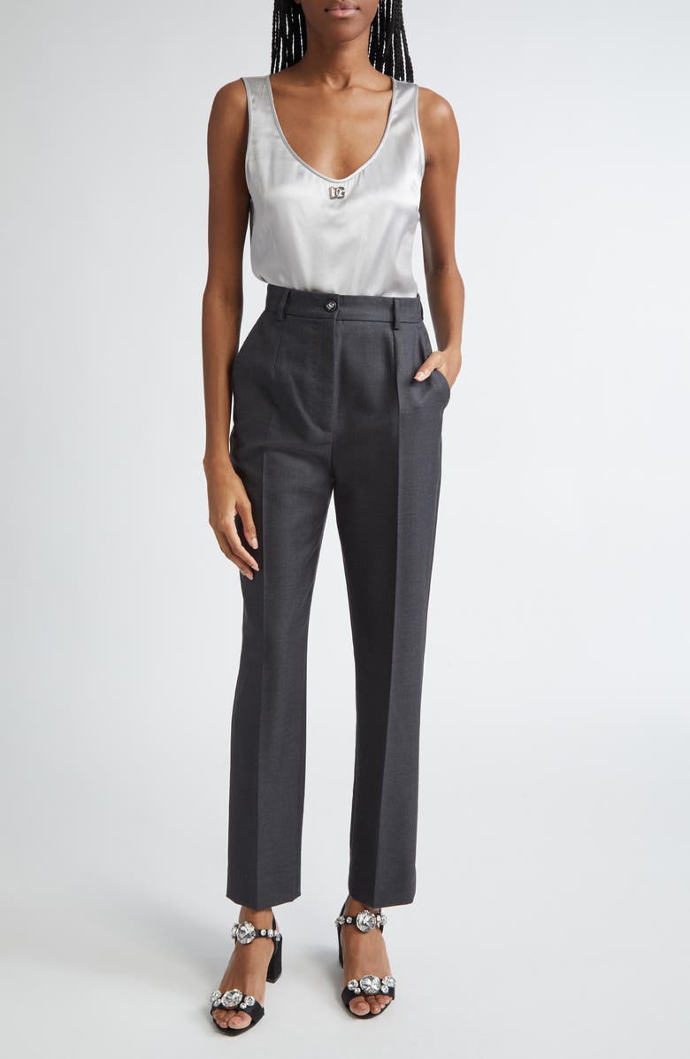 Dolce&Gabbana Logo Scoop Neck Stretch Silk Tank, Alternate, color, N4534 Grigio Chiaro