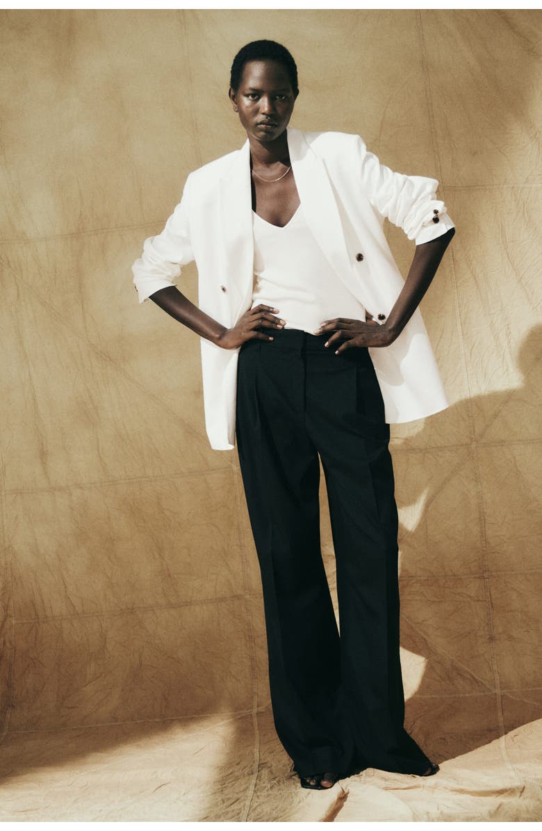 H&M Linen-blend Blazer, Alternate, color, Cream