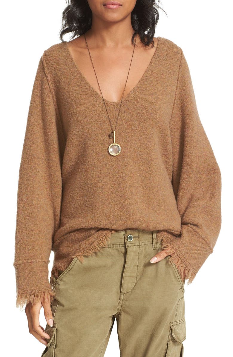 Free People Irresistible Fringe Trim Sweater, Alternate, color, Terracotta