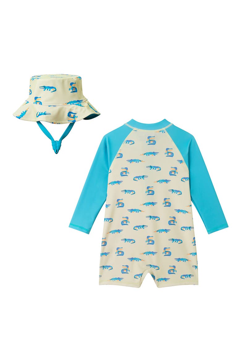 Long Sleeve One-Piece Swimsuit & Sun Hat, Alternate, color, LIGHT GATOR